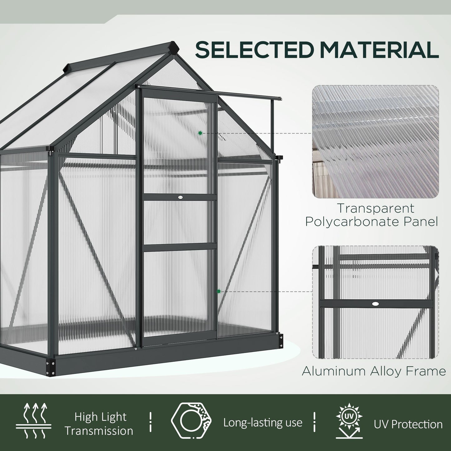 Outsunny Clear Polycarbonate Greenhouse Large Walk-In Green House Garden Plants Grow Galvanized Base Aluminium Frame with Slide Door, 6 x 4ft