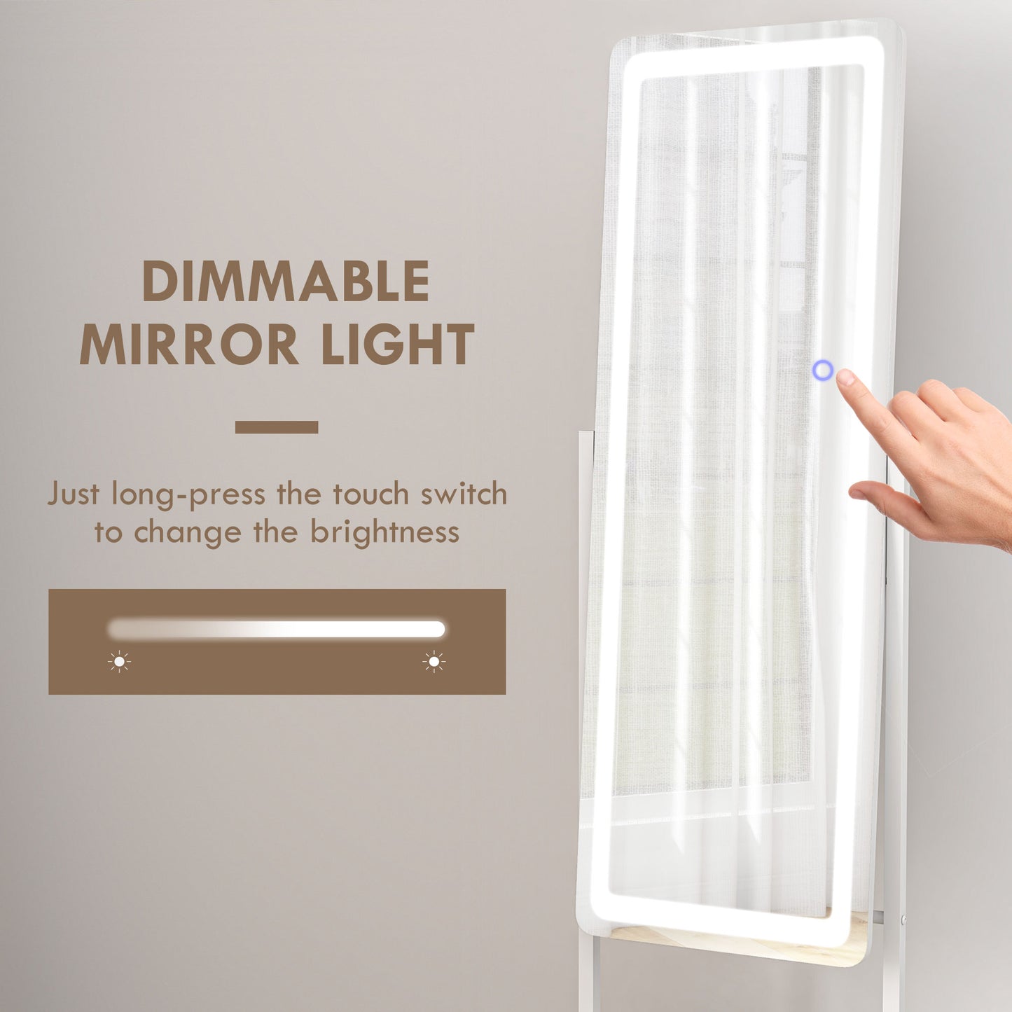 HOMCOM Free Standing Dressing Mirror with LED Lights, Full Length Mirror with 3 Temperature Colours and Storage Shelf