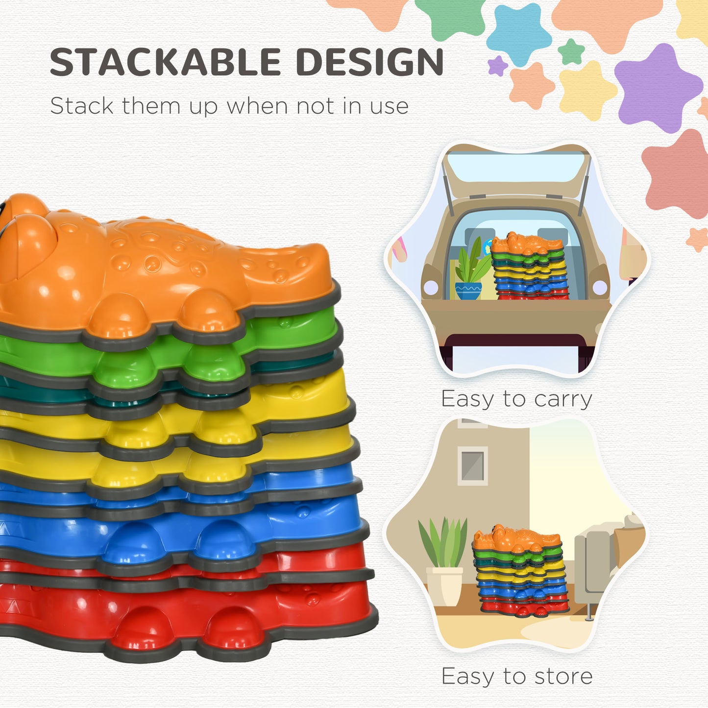 ZONEKIZ 9PCs Kids Stepping Stones CrocodileDesigned Sensory Toys with AntiSlip Edge Balance River Stones