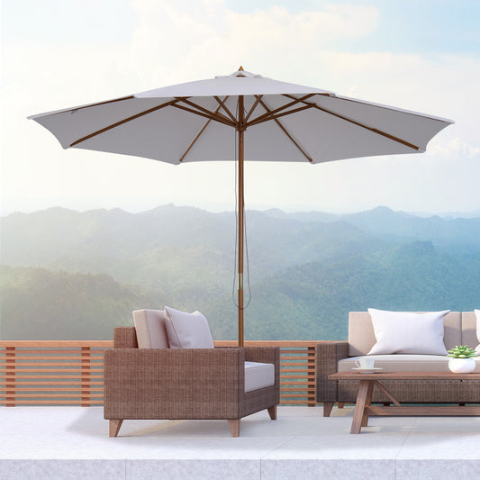 Outsunny 3m Bamboo Wooden Round Market Patio Sun Umbrella Cream White
