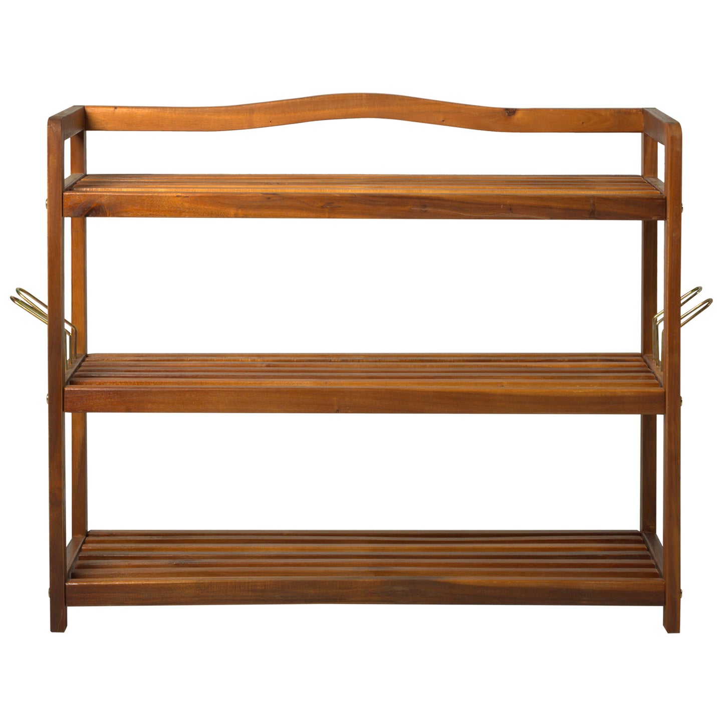 HOMCOM 3-Tier Shoe Rack, Acacia Wooden Shoe Storage Organiser with 2 Hangers, Holds up to 12 Pairs, for Entryway, Living Room, 74 x 26 x 62 cm, Teak Shelf Bedroom