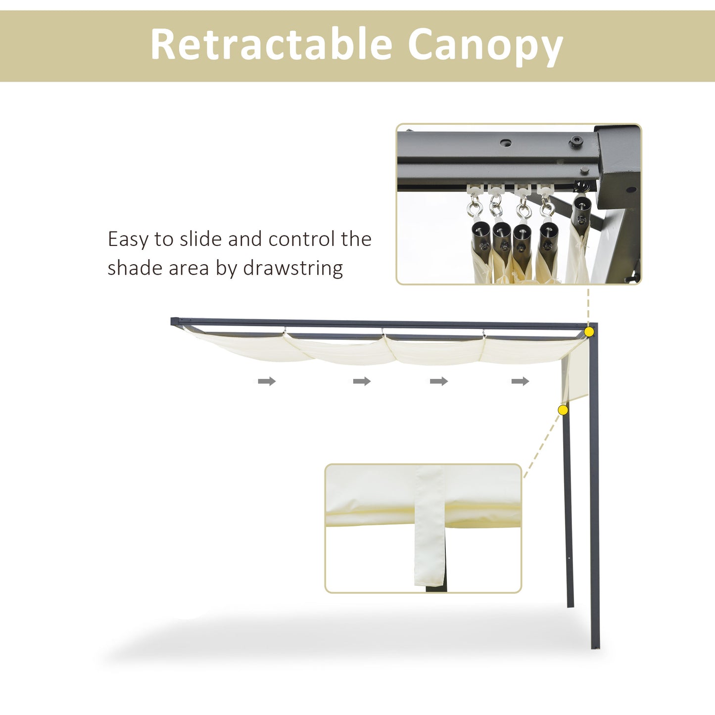 Outsunny 3(m) Outdoor Pergola Retractable Canopy Wall Mounted Gazebo Garden Sun Shade