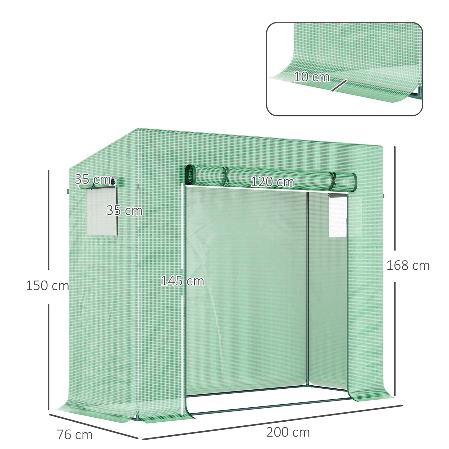 Outsunny Garden Greenhouse with PE Plant Cover, Windows and Zipper Door for Fruit and Veg 198L x 77W x 149-168H cm