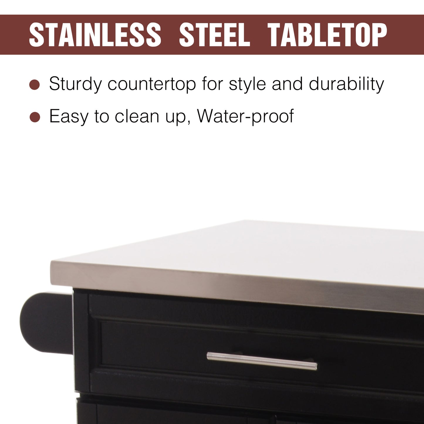 HOMCOM Kitchen Island Wooden Cart Serving Trolley Storage Cabinet Cupboard with Top 1 Drawer 4 Wheels Side Handle & Rack-Black