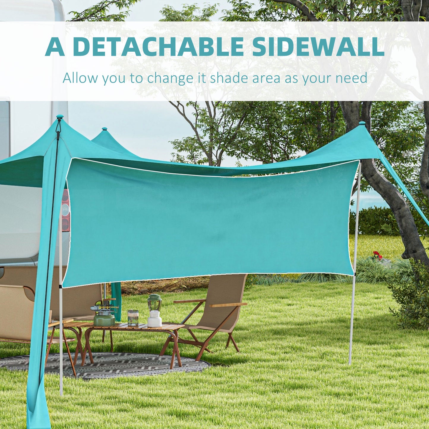 Outsunny Beach Tent Event Shelter with Detachable Sidewall and Carry Bag, for Camping, Trips, Fishing, Picnics, Sky Blue