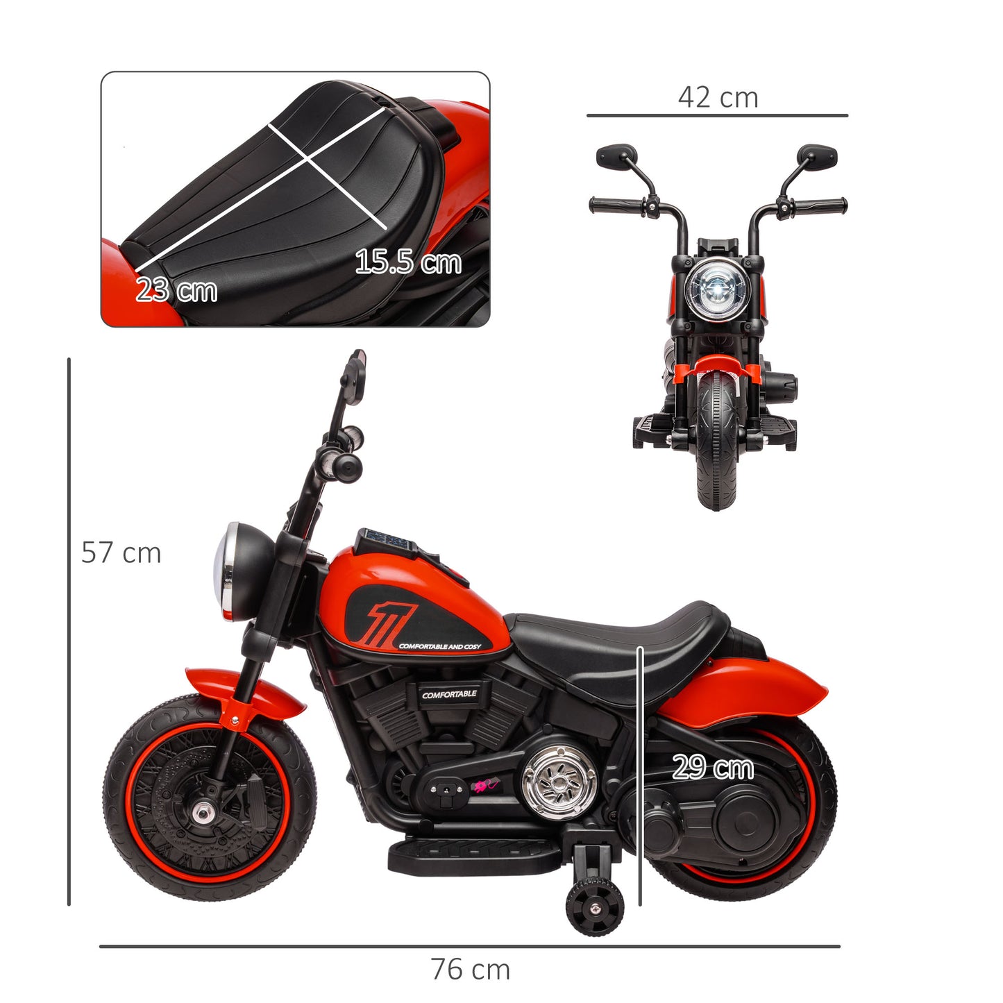 HOMCOM 6v Electric Motorbike with Training Wheels, One-Button Start - Red