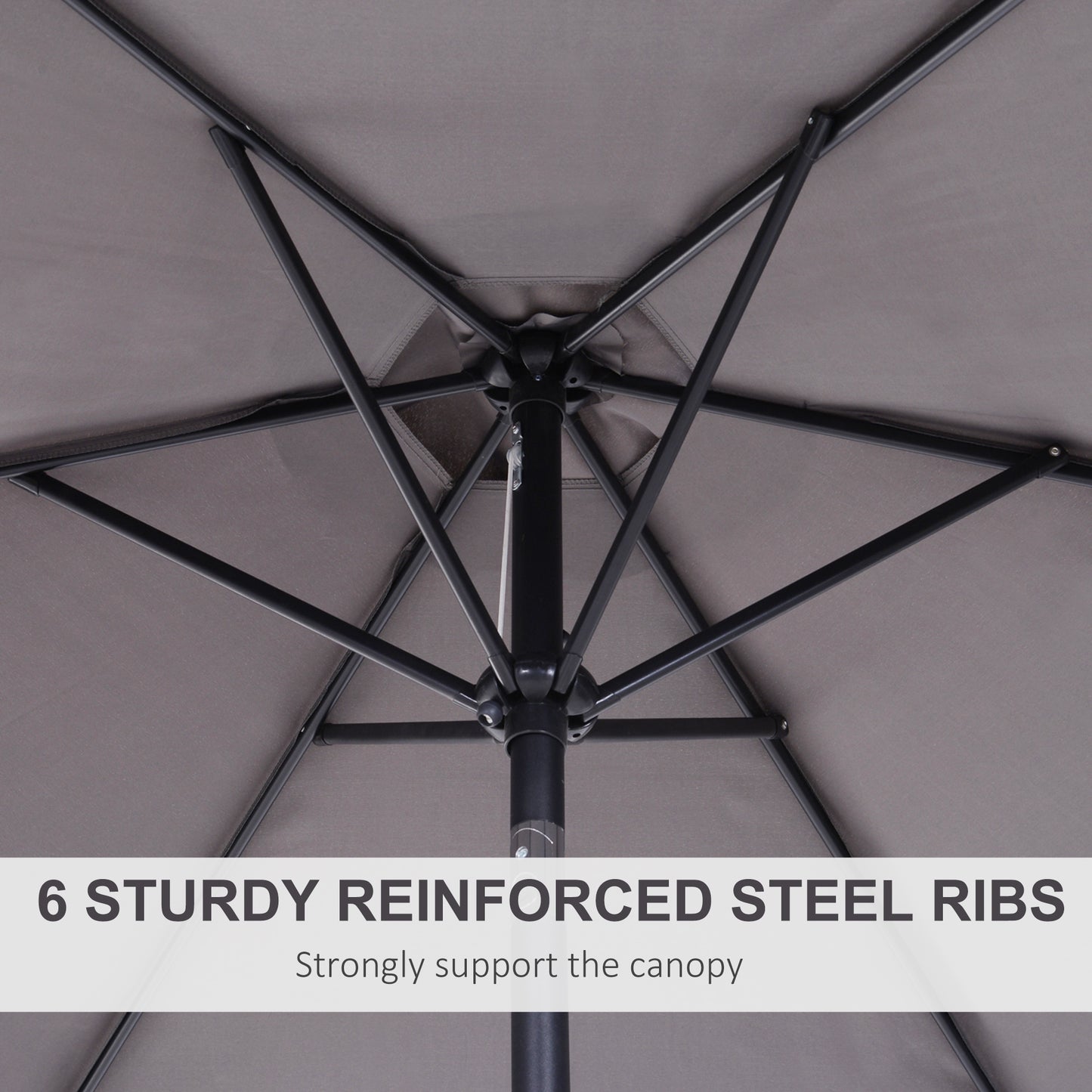 Outsunny 2.7 m Patio Umbrella, Aluminum Frame-Grey