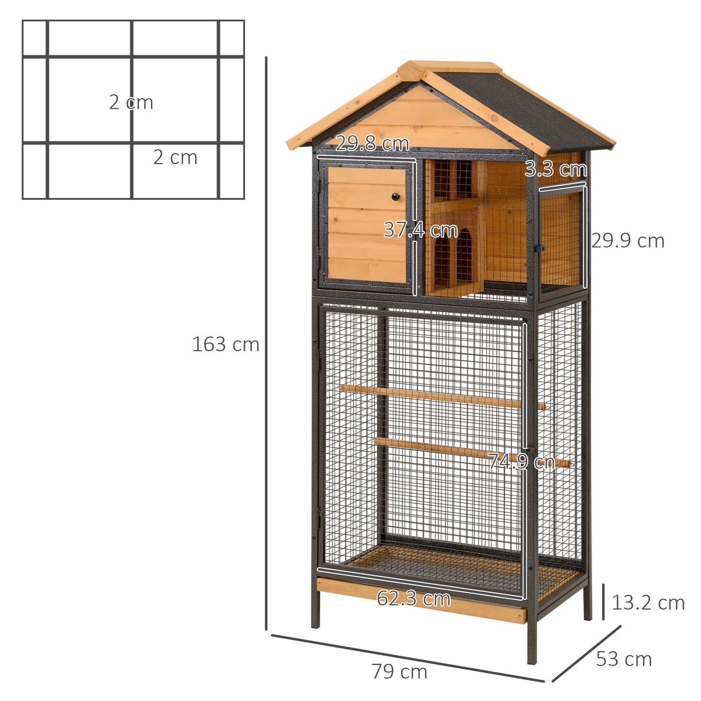 PawHut Wood & Steel Bird Cage, with Standing Pole, Nest and Slide-Out Tray - Natural Finish