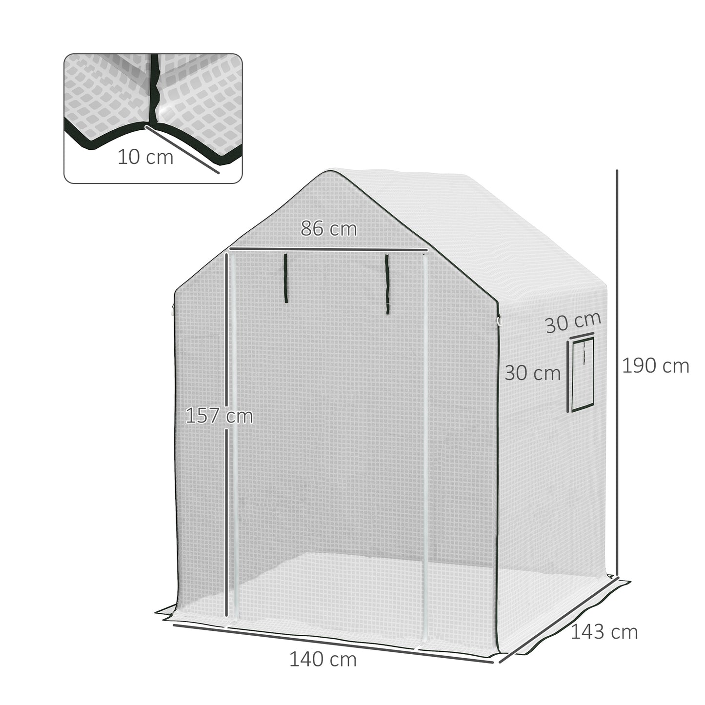Outsunny Greenhouse Cover Replacement Walkin PE Hot House Cover with Rollup Door and Windows 140 x 143 x 190cm White
