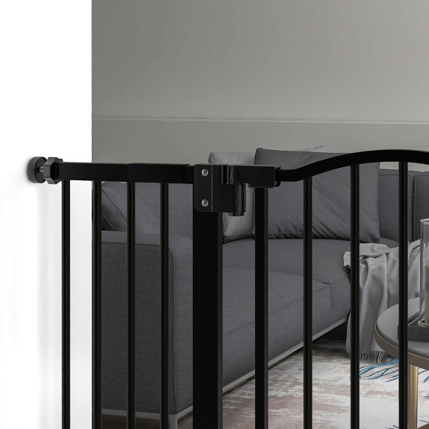 PawHut Metal Pet Safety Gate Dog Gate Folding Fence, Black
