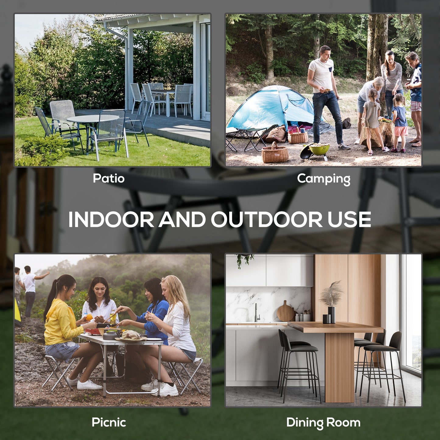 Outsunny Φ45cm Outdoor Side Table Round Folding Patio Table with Imitation Marble Glass Top Small Coffee Table