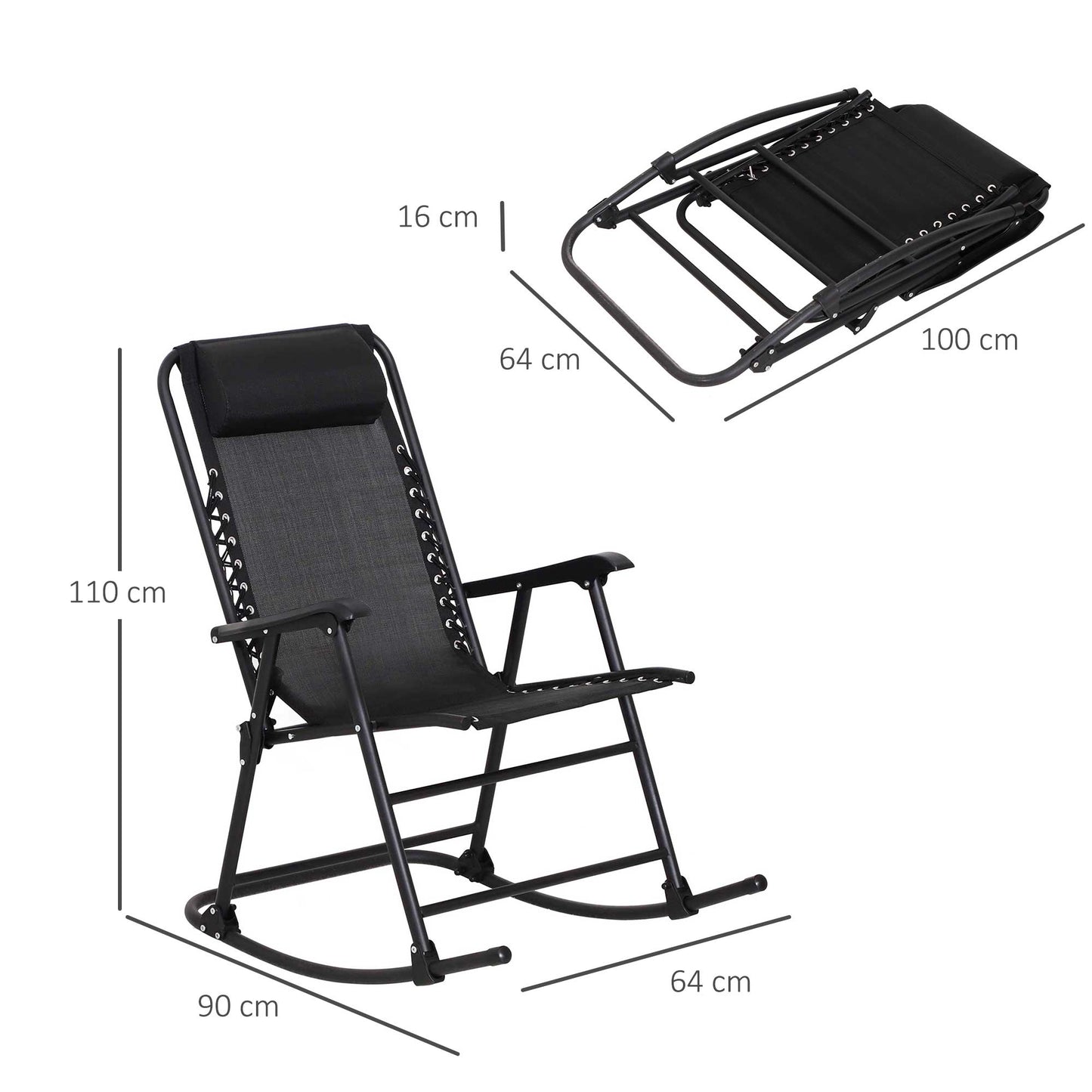 Outsunny Folding Rocking Chair Zero Gravity W/ Headrest-Black