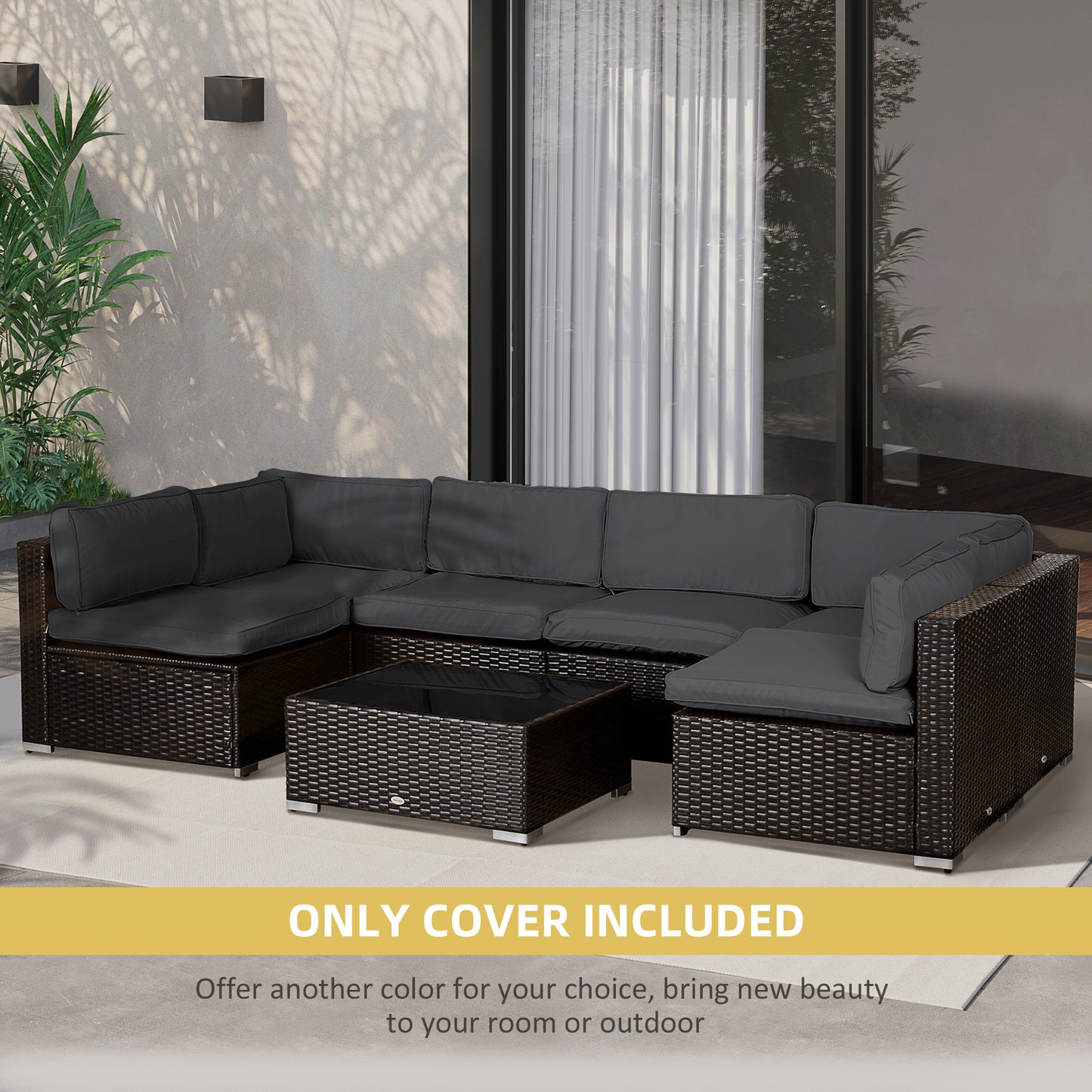 Outsunny Garden Rattan Sofa Cushion Polyester Cover Replacement Outdoor- No Cushion Included, Charcoal Grey