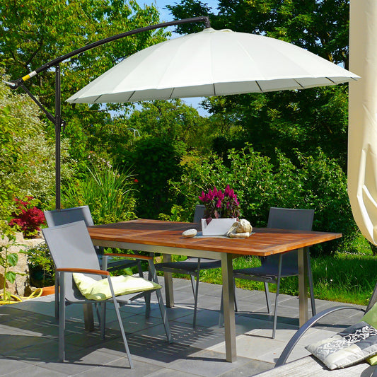 Outsunny 3(m) Cantilever Sun Umbrella Outdoor Market Table Parasol w/ 18 Sturdy Ribs Cross Base for Garden Lawn Pool Cream White & Vents Adjustable Angle Patio