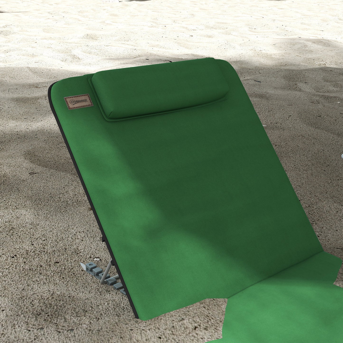 Outsunny Metal Frame PE Fabric 2 Pieces Outdoor Beach Reclining Chair Set w/ Pillow Green