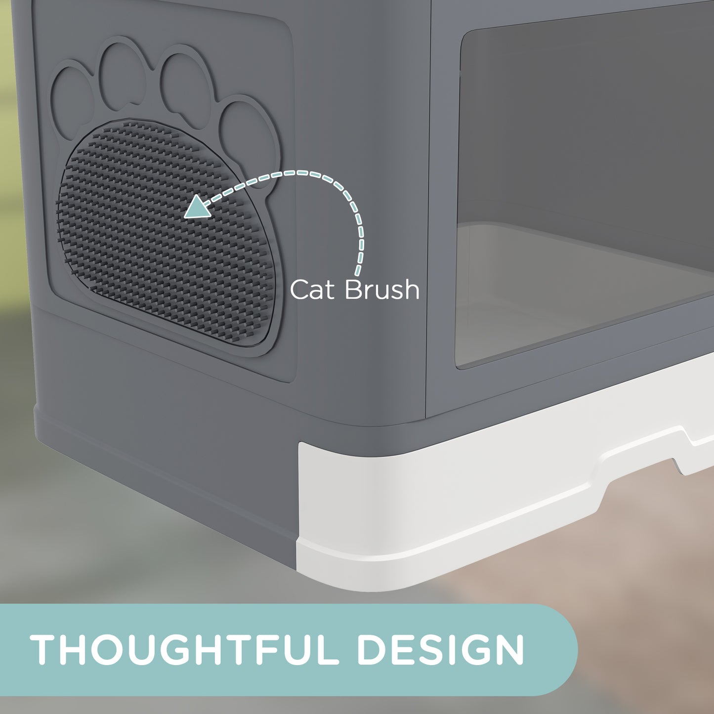PawHut Cat Litter Box Enclosed with Lid Front Entry Top Exit Drawer Tray Scoop Brush 48.5 x 38 x 36.5cm Grey