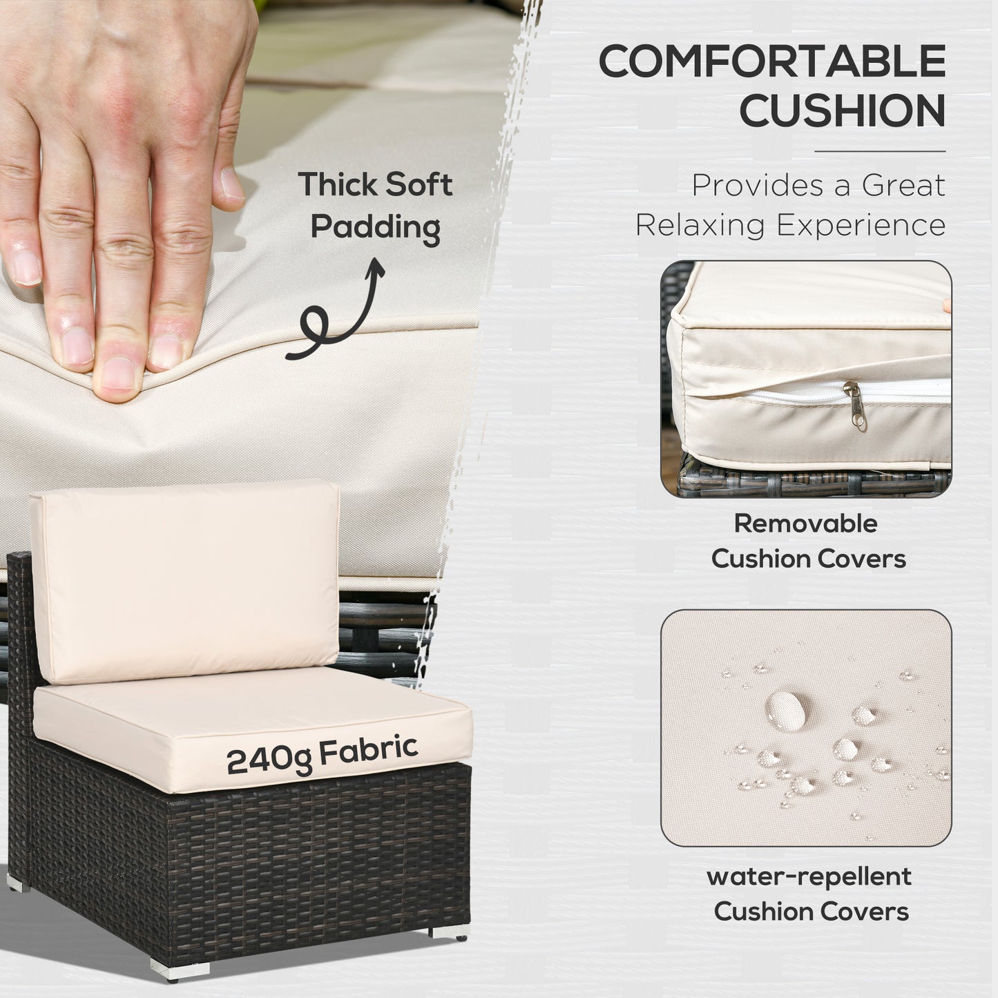 Outsunny 8 Pieces PE Rattan Corner Sofa Set, Outdoor Garden Furniture Set, Patio Wicker Sofa Seater w/ Cushion, Washable Cushion Cover & Tempered Glass Table, Brown