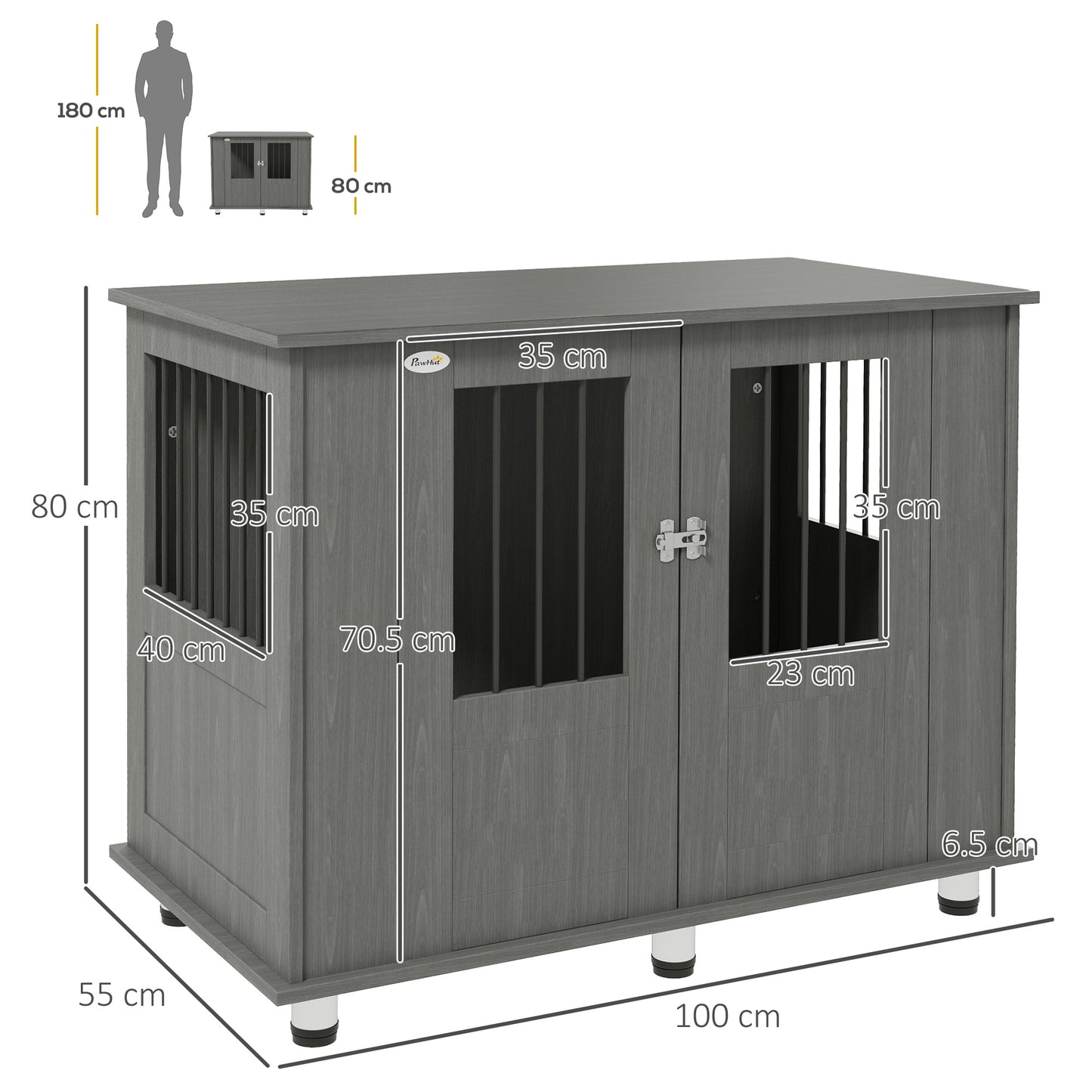 PawHut Dog Crate Table for Medium and Large Dogs with Magnetic Door for Indoor Use 100 x 55 x 80 cm Grey