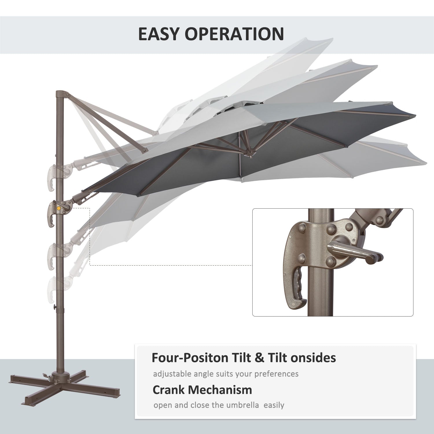 Outsunny 3(m) Cantilever Parasol 360° Rotation Roma Umbrella
