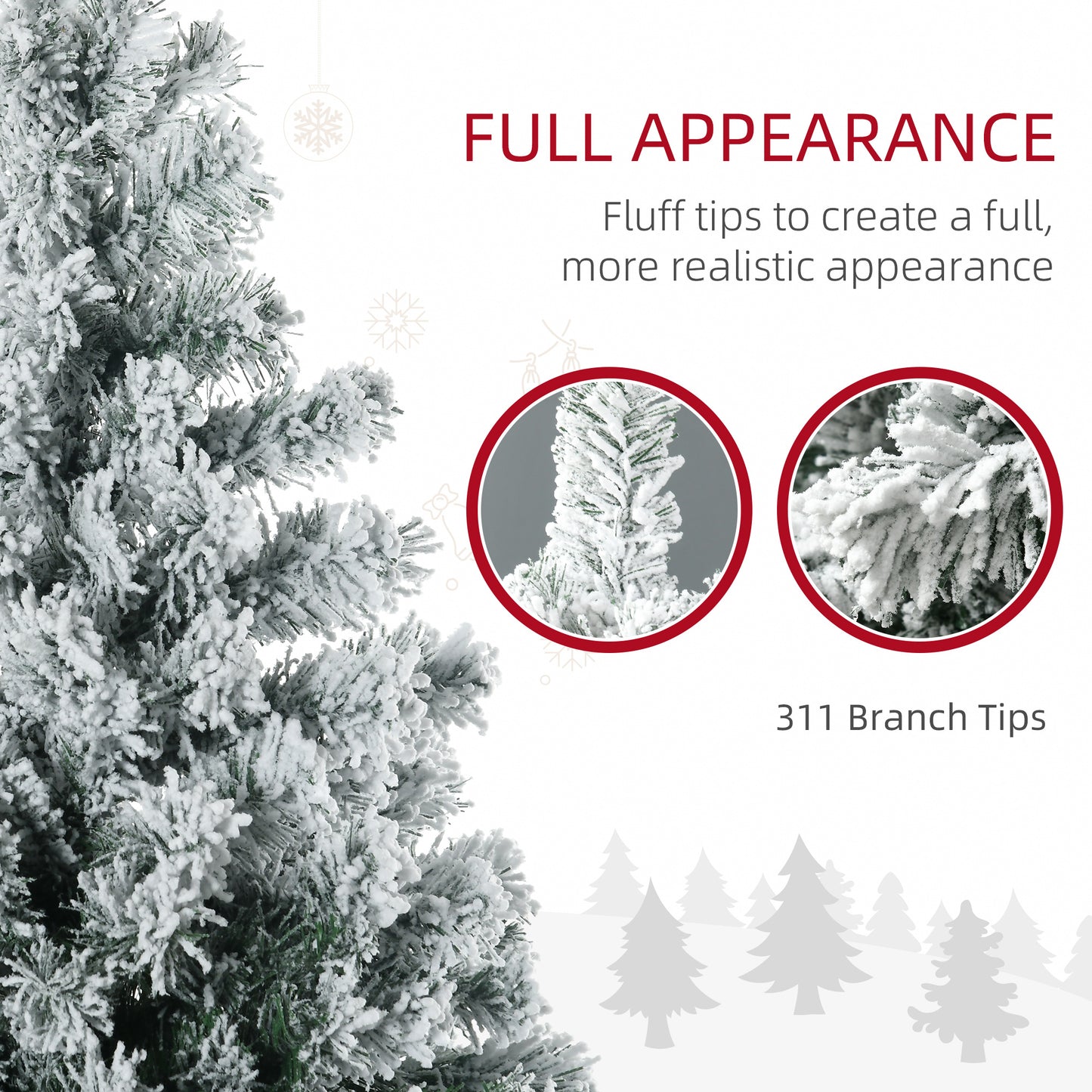 HOMCOM 4.5' Artificial Snow Christmas Trees with Frosted Branches, Warm White or Colourful LED Lights, Steel Base