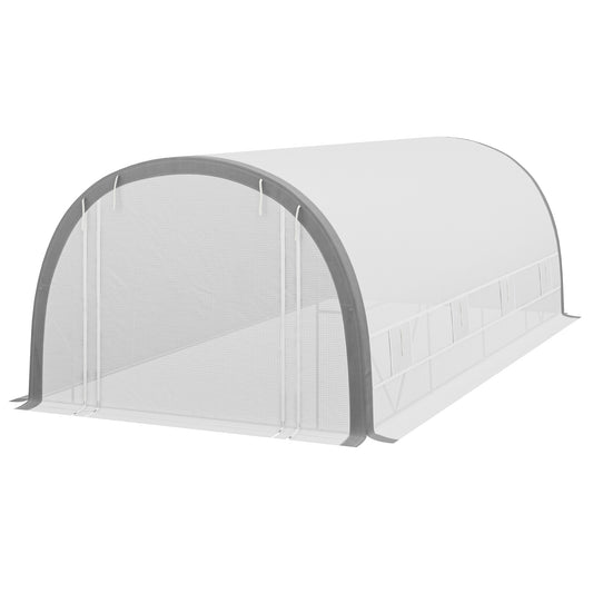 Outsunny 6 x 3(m) Polytunnel Greenhouse with Upgraded Structure Mesh Door and Windows 15 Plant Labels White