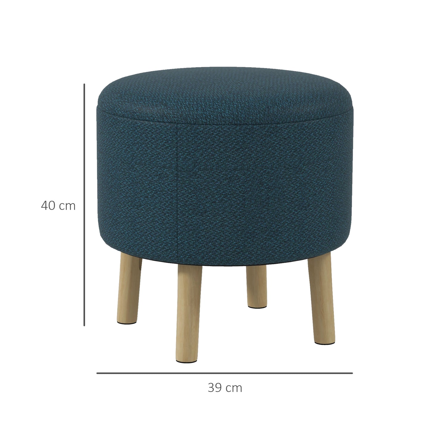HOMCOM Round Ottoman Stool with Storage, Linen Fabric Upholstered Foot Stool with Padded Seat, Hidden Space and Wood Legs