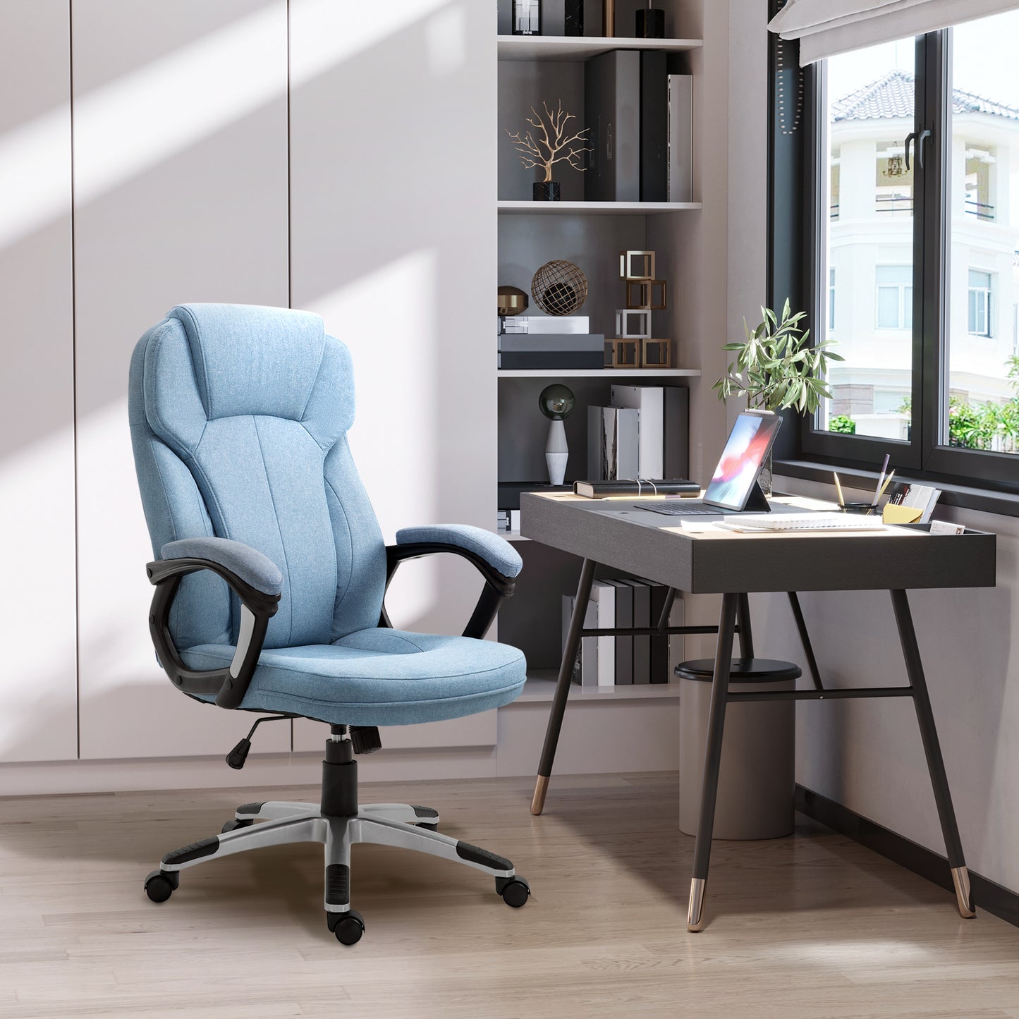 Vinsetto Linen Fabric Home Office Chair, Height Adjustable Computer Chair, Blue
