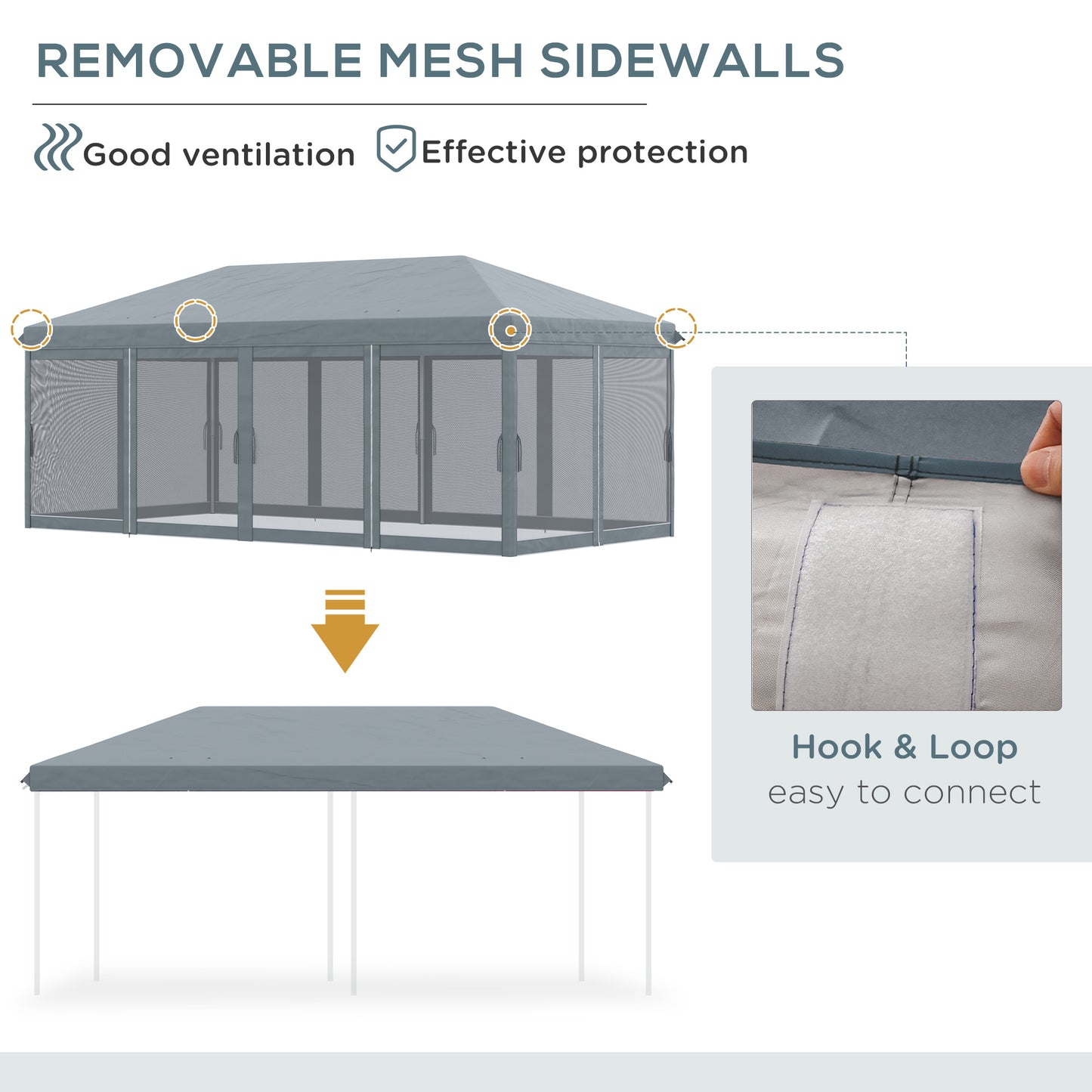 Outsunny 6 x 3m Pop Up Canopy, Outdoor Canopy Shelter, Marquee Party Wedding Tent with 6 Mesh Walls and Carry Bag, Grey