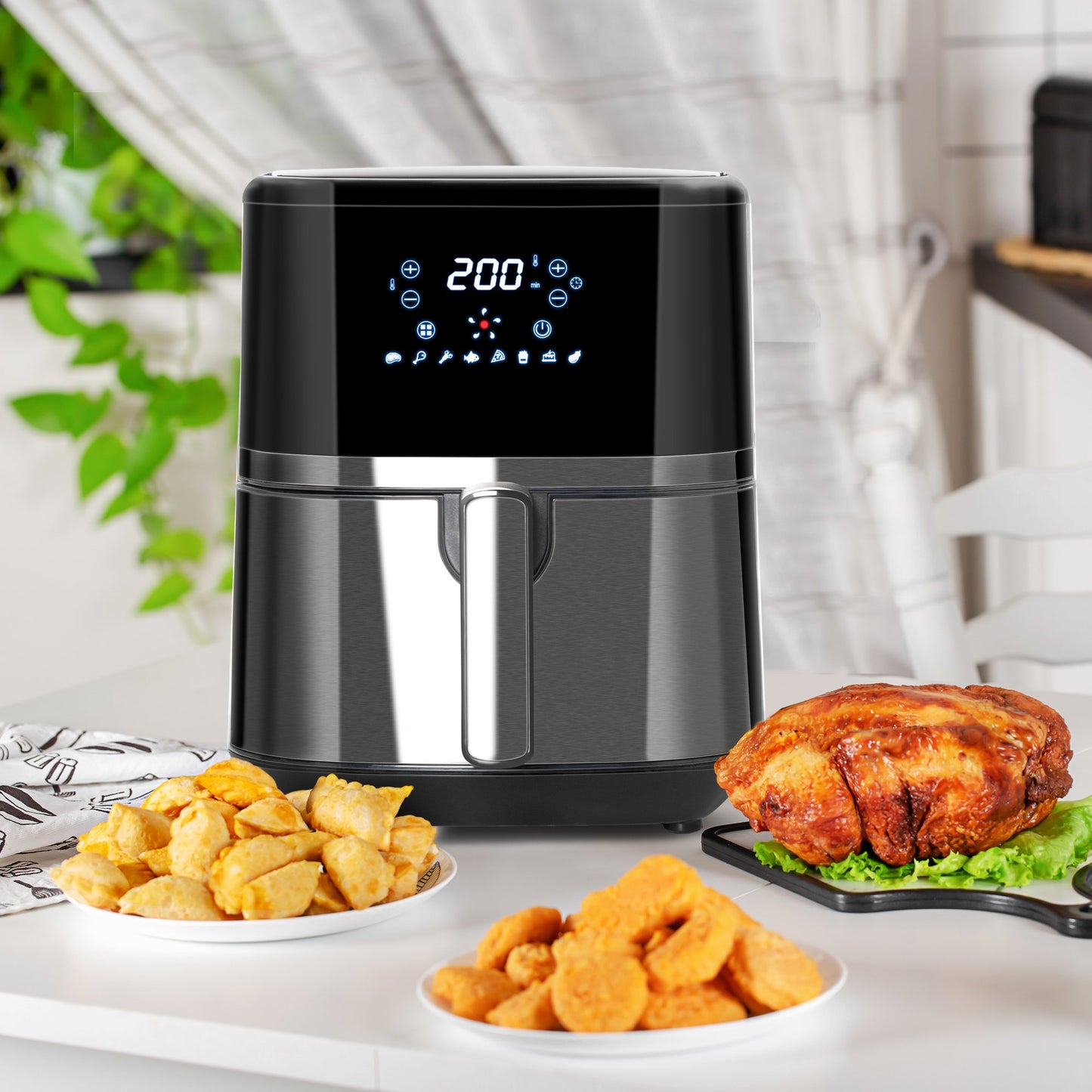 HOMCOM Air Fryer, 1500W 4.5L Air Fryers Oven with Digital Display, Rapid Air Circulation, Adjustable Temperature, Timer and Nonstick Basket, Black