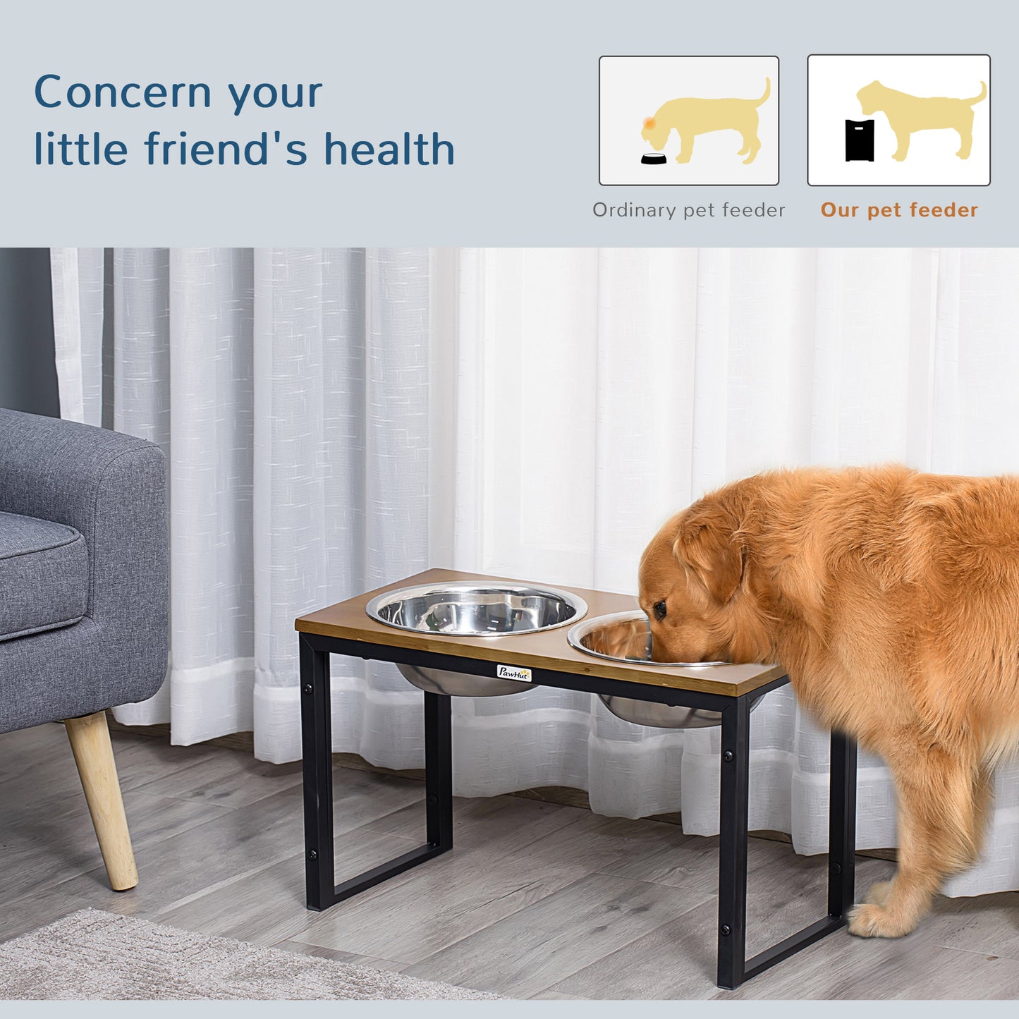 PawHut Two-Bowl Pet Feeding Table, for Medium/Large Dogs