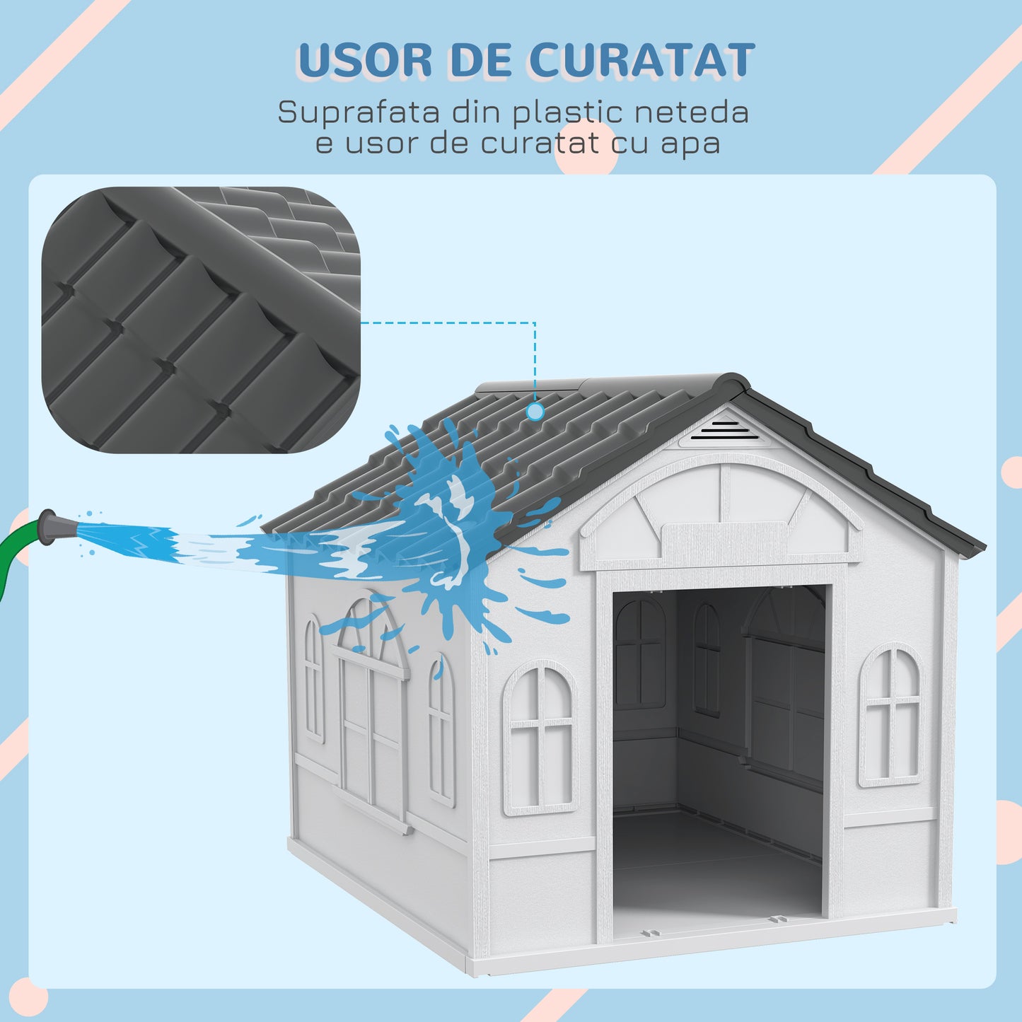 PawHut Plastic Weatherproof Dog House, Grey