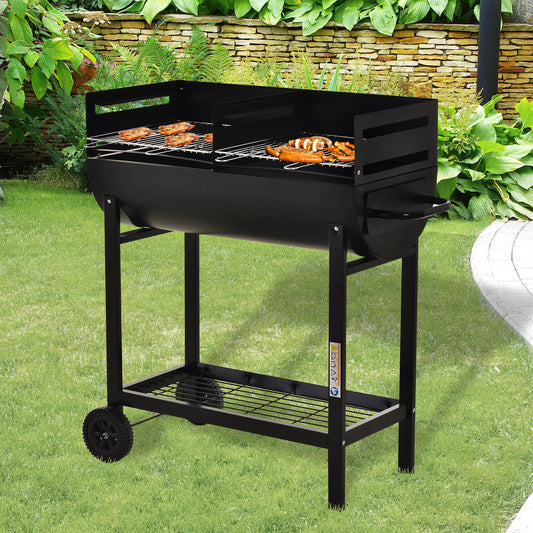 Outsunny Trolley Charcoal BBQ Barbecue Grill Cooker Patio Outdoor Garden Heating Heat Smoker with Wheels, Black 90 x 45 x 96cm