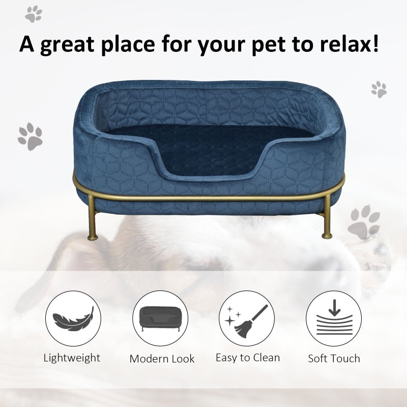 PawHut Pet Sofa Couch, Dog Bed, Cat Lounger, with Metal Base Removable Cushion Modern Furniture for Small Dogs, 63.5 x 43 x 24.5cm, Blue