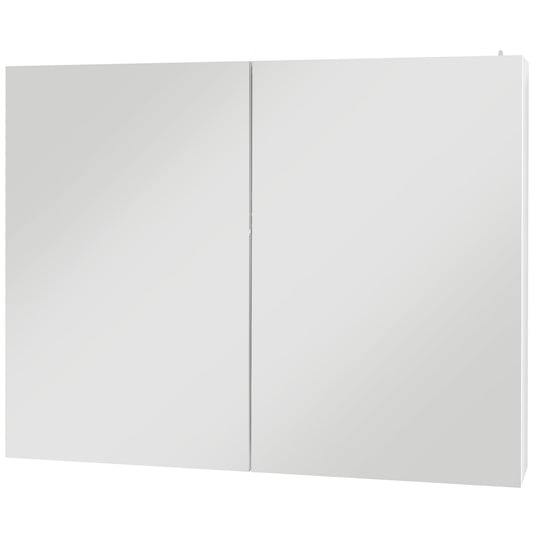 kleankin Bathroom Mirror Cabinet with Light Bathroom Storage Cupboard with Adjustable Shelf USB Charge 90x15x70cm White