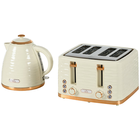 HOMCOM 3000W 1.7L Rapid Boil Kettle & 4 Slice Toaster Kettle and Toaster Set with 7 Browning Controls and Crumb Tray Beige