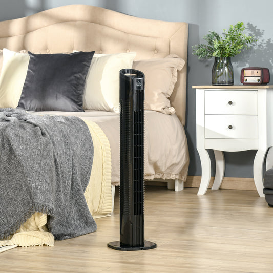 HOMCOM Freestanding Tower Fan, 3 Speed 3 Mode, 7.5h Timer, 70 Degree Oscillation, LED Panel, 5M Remote Controller, Black