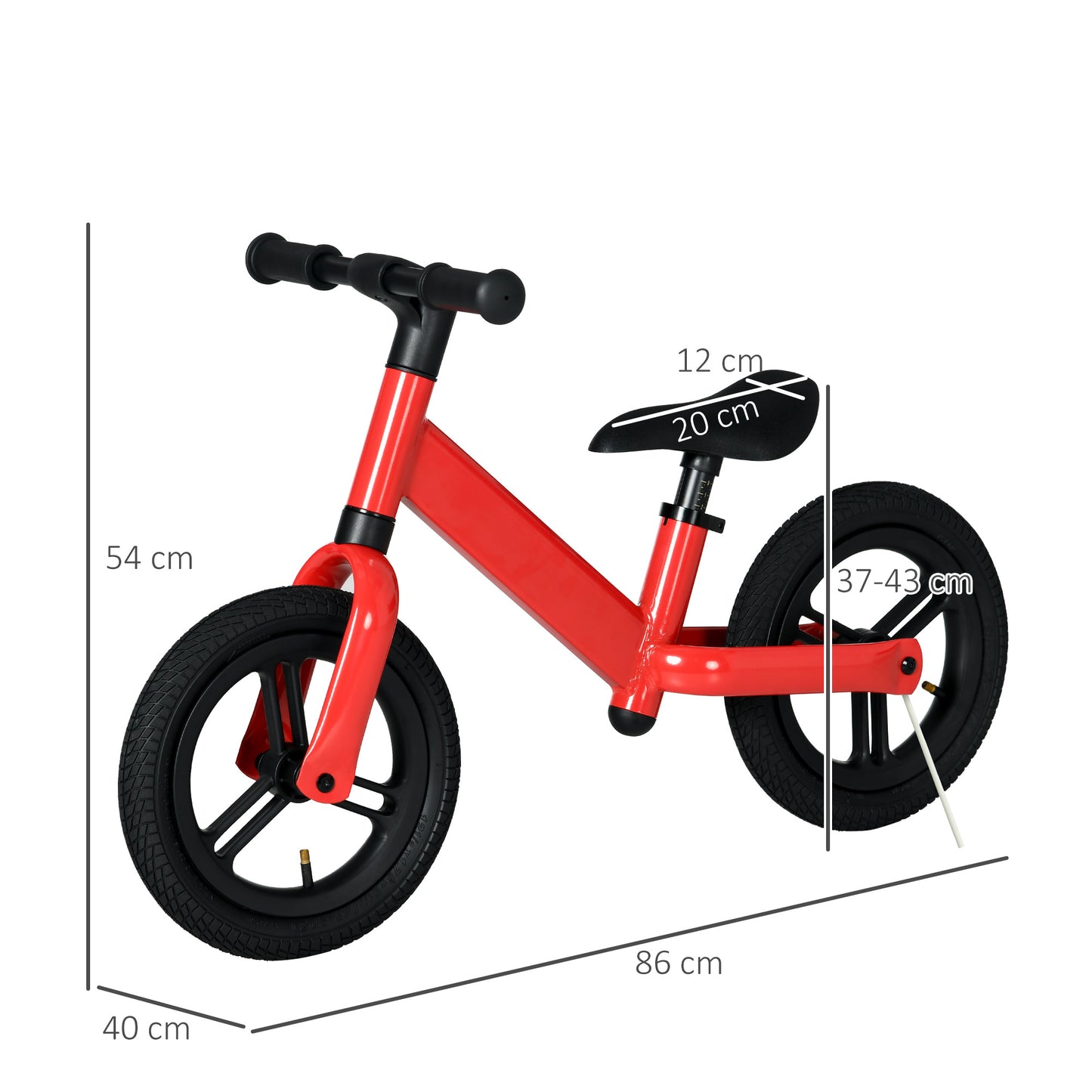 AIYAPLAY 12" Kids Balance Bike, No Pedal Training Bike for Children with Adjustable Seat, 360° Rotation Handlebars - Red