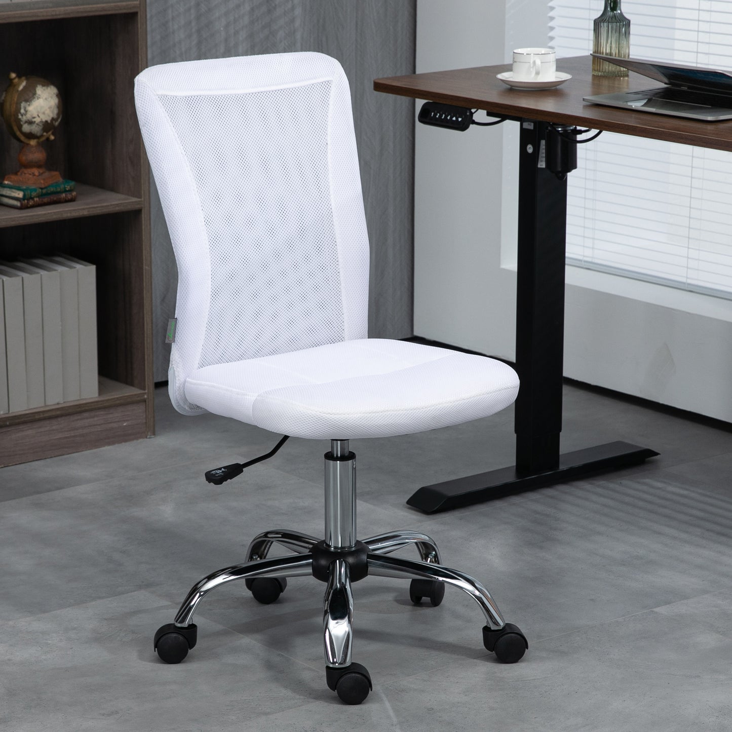 Vinsetto Computer Desk Chair Mesh Office Chair with Adjustable Height and Swivel Wheels Armless Study Chair White