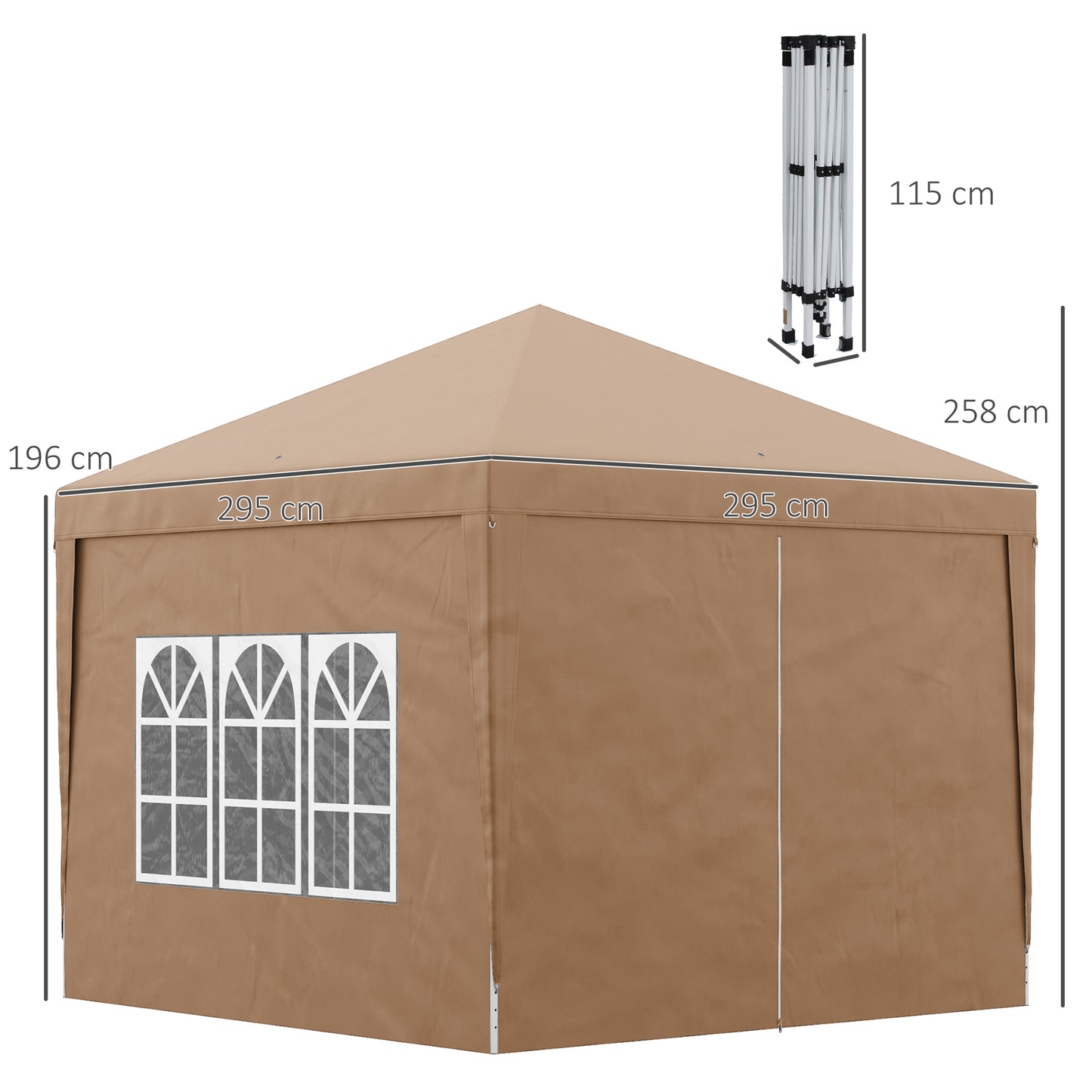 Outsunny 3 x 3m Pop Up Gazebo, Wedding Party Canopy Tent Marquee with Carry Bag and Windows, Coffee