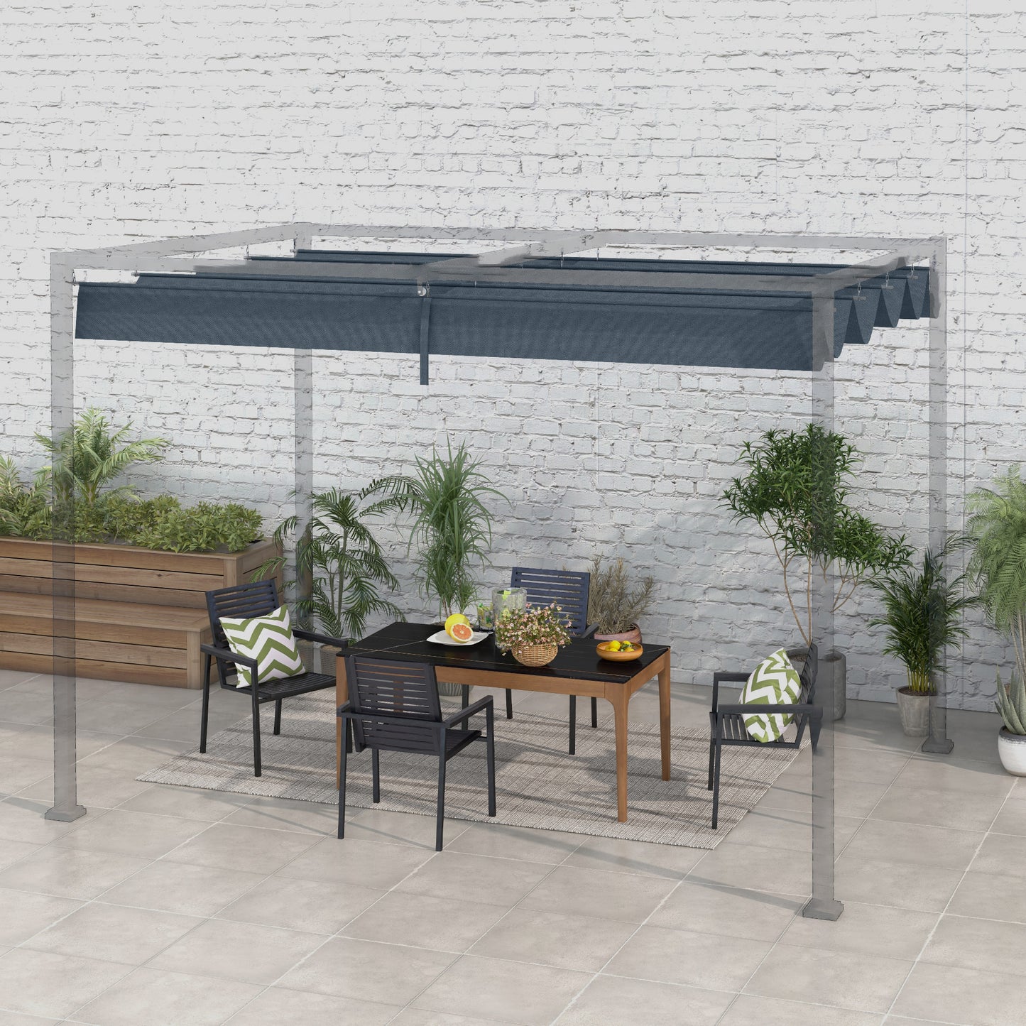Outsunny Pergola Roof Retractable Sun Shade Cover for 3 x 2.15m Pergola UV30+ Protected Dark Grey