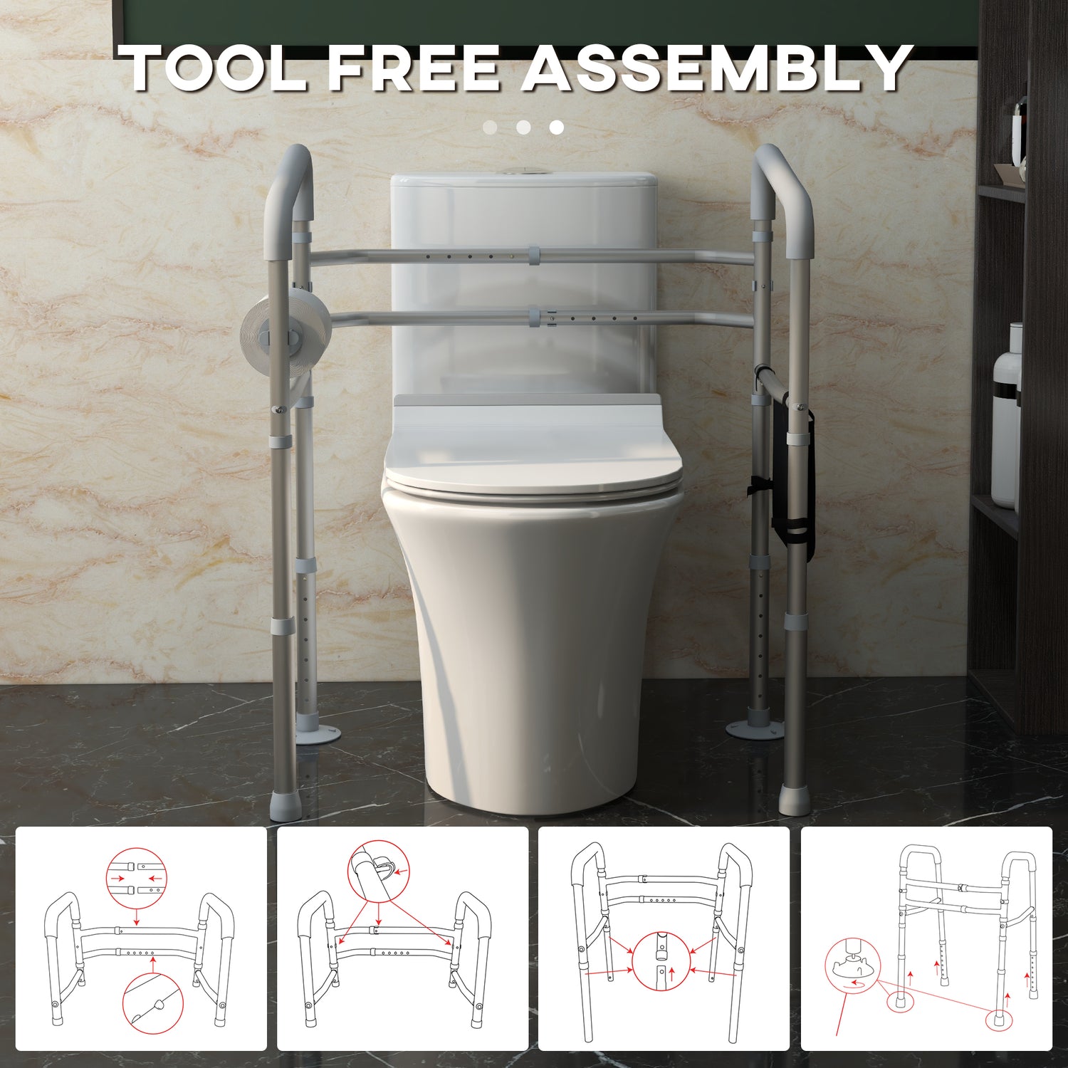 HOMCOM Free Standing Toilet Frame Height and Width Adjustable Toilet S ...