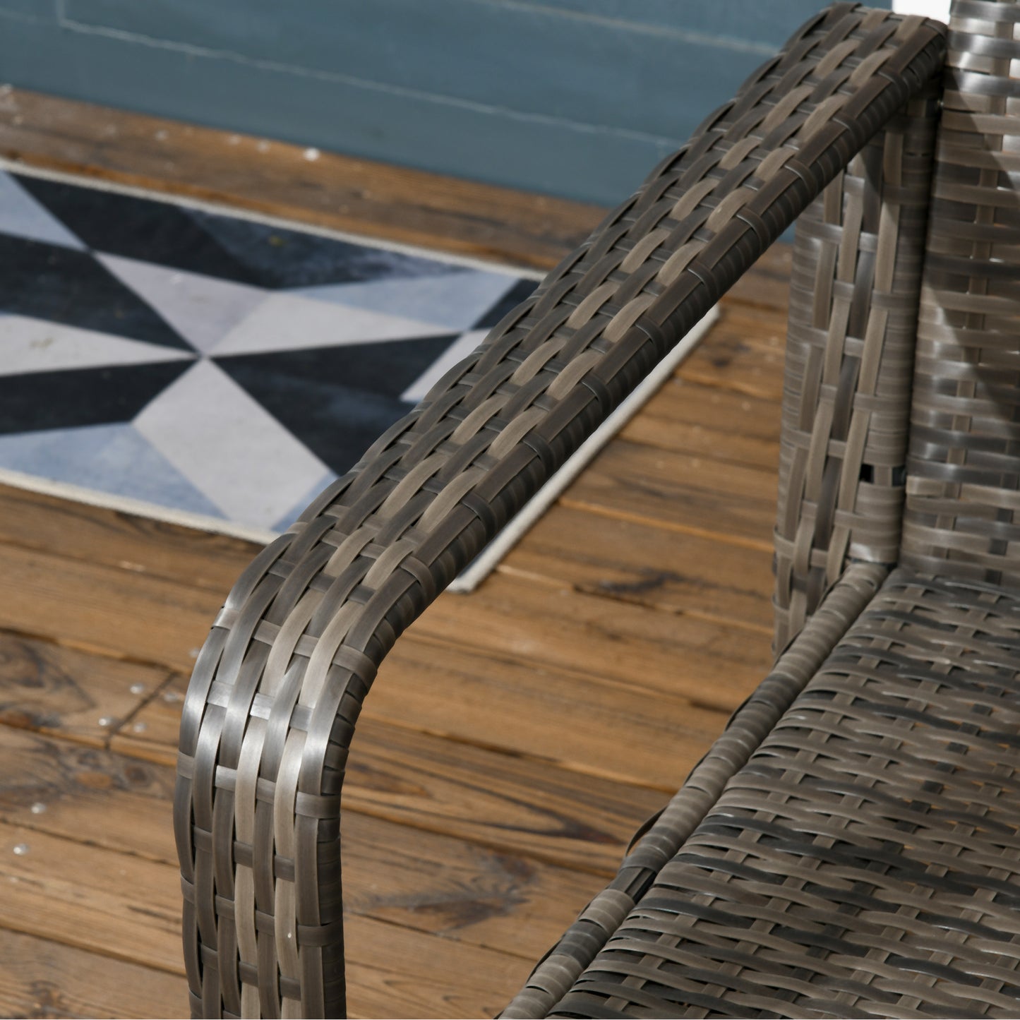 Outsunny 3 pcs PE Rattan Wicker Garden Furniture Patio Bistro Set Weave Conservatory Sofa Storage Table and Chairs Set Orange Cushion, Mixed Grey