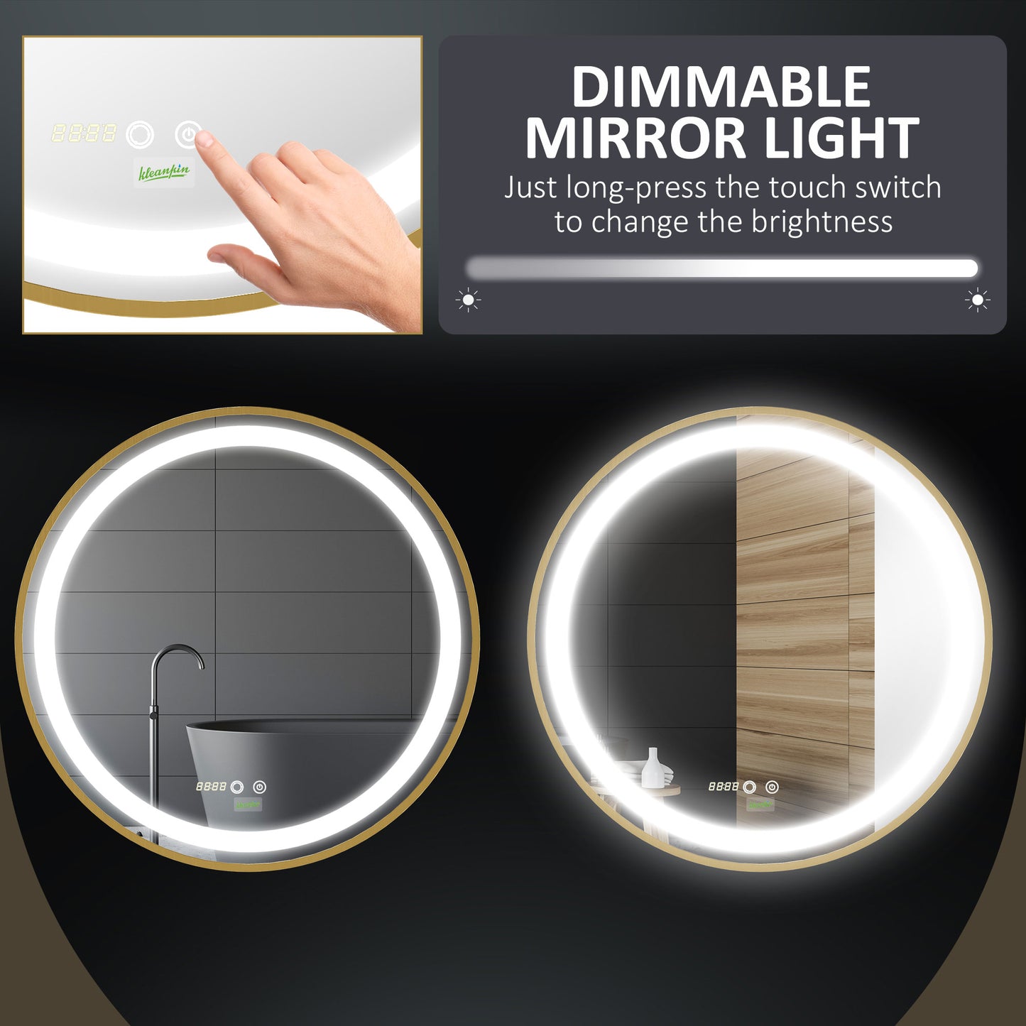 kleankin Round LED Bathroom Mirror, Dimmable Lighted Wall Mount Mirror ...