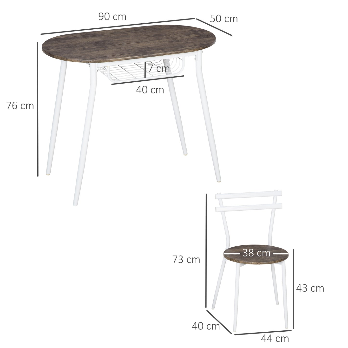 HOMCOM 3-Piece Dining Table and Chairs Set, Oval Kitchen Table with 2 Chairs, with Wire Storage Shelf and Steel Frame, Natural