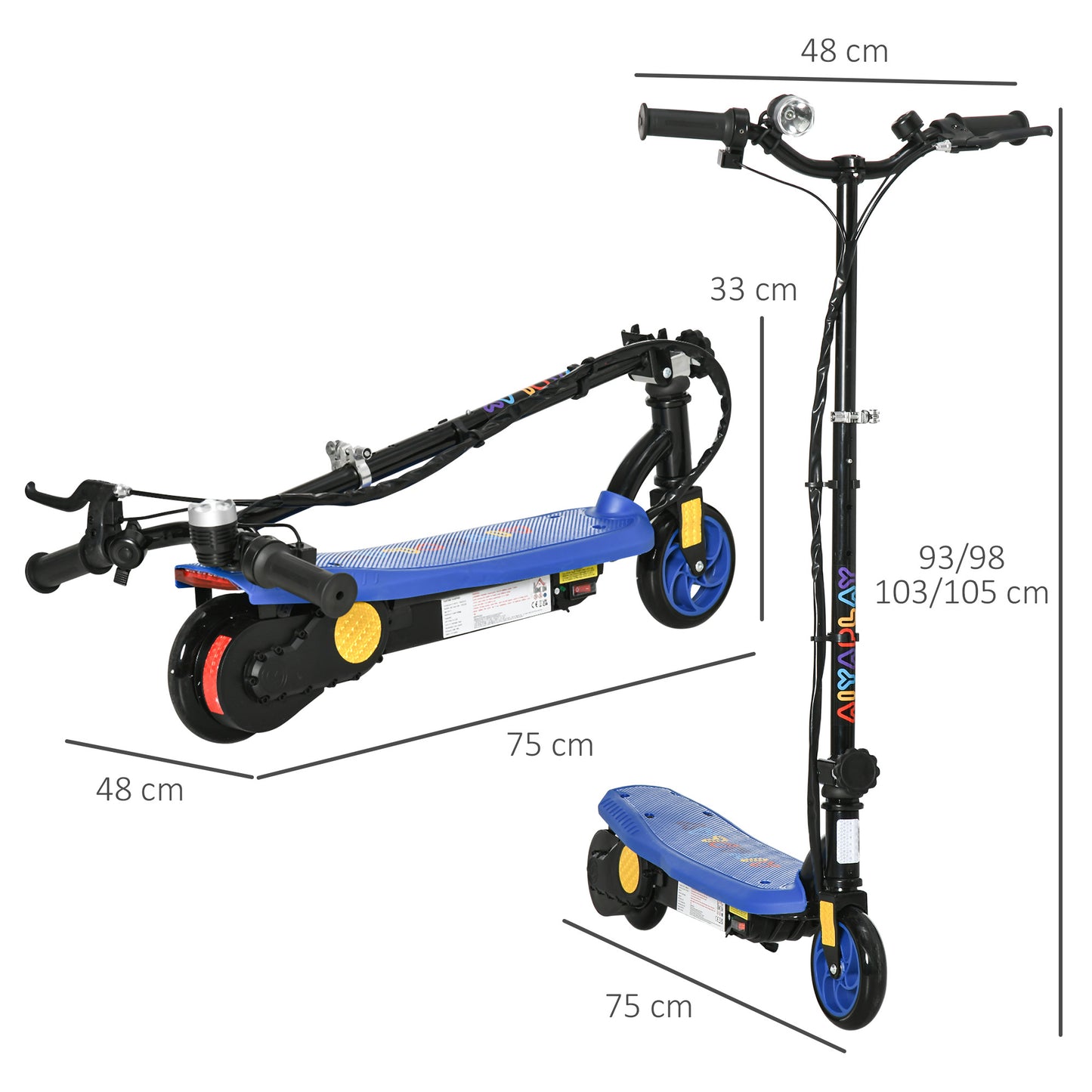 HOMCOM Foldable Electric Scooter, with LED Headlight, for Ages 7-14 Years - Blue