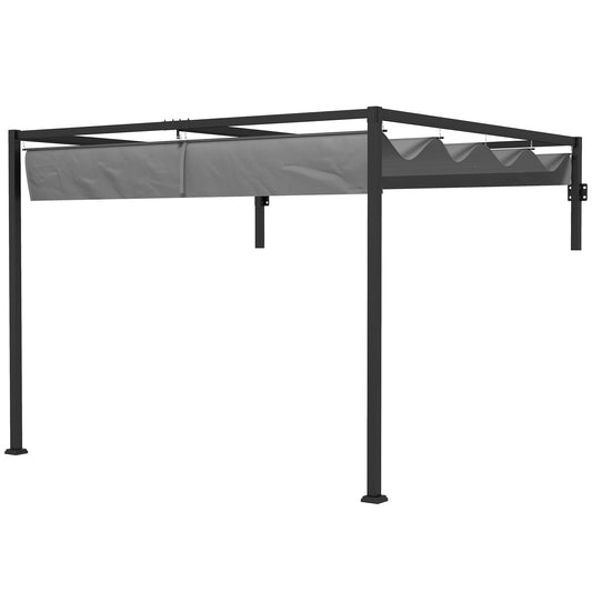 Outsunny 3 x 4m Lean To Pergola Metal Pergola with Retractable Roof for Grill Garden Patio Deck