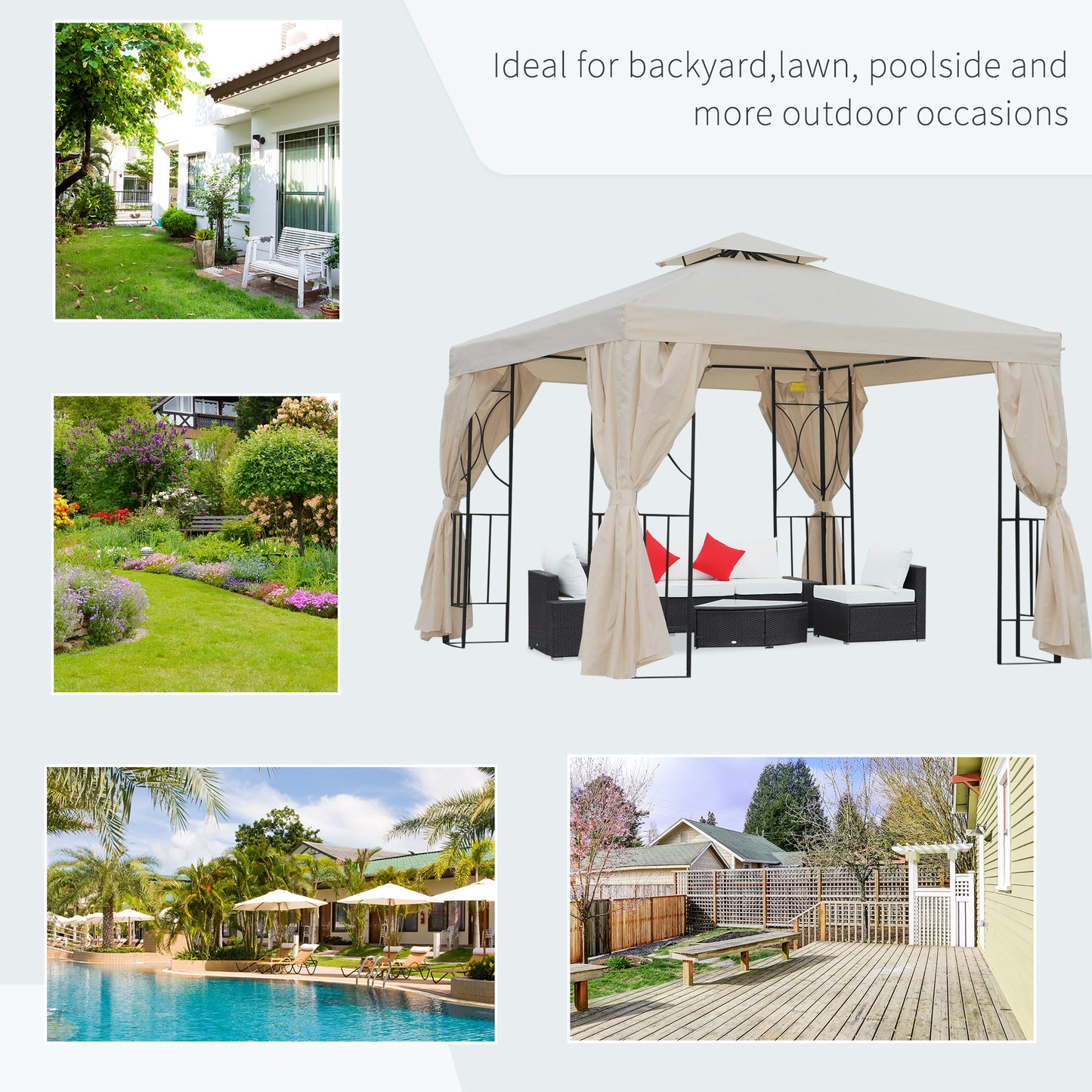 Outsunny 3x3 m Gazebo W/Side Panel-Beige