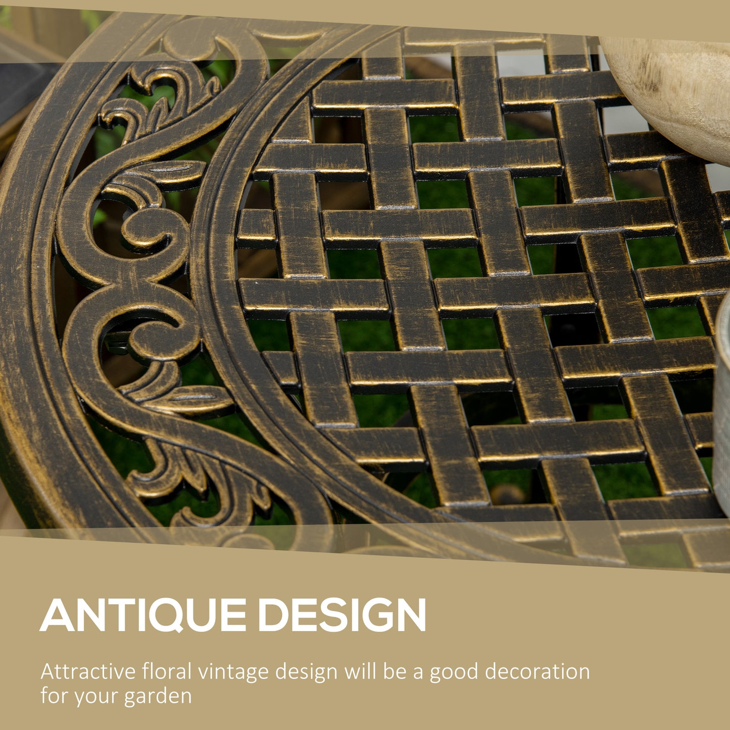 Outsunny Industrial Side Table, Round Hollow Top Design End Table with Cast Aluminum Frame for Patio, Garden, Balcony, Bronze