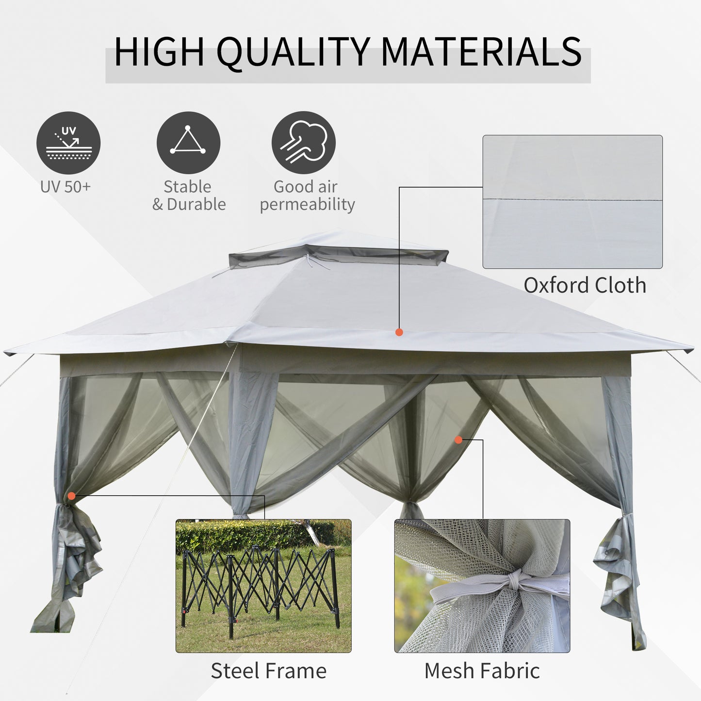 Outsunny 3.6 x 3(m) Foldable Pop-up Party Tent Instant Canopy Sun Shade Gazebo Shelter Steel Frame Oxford w/ Roller Bag