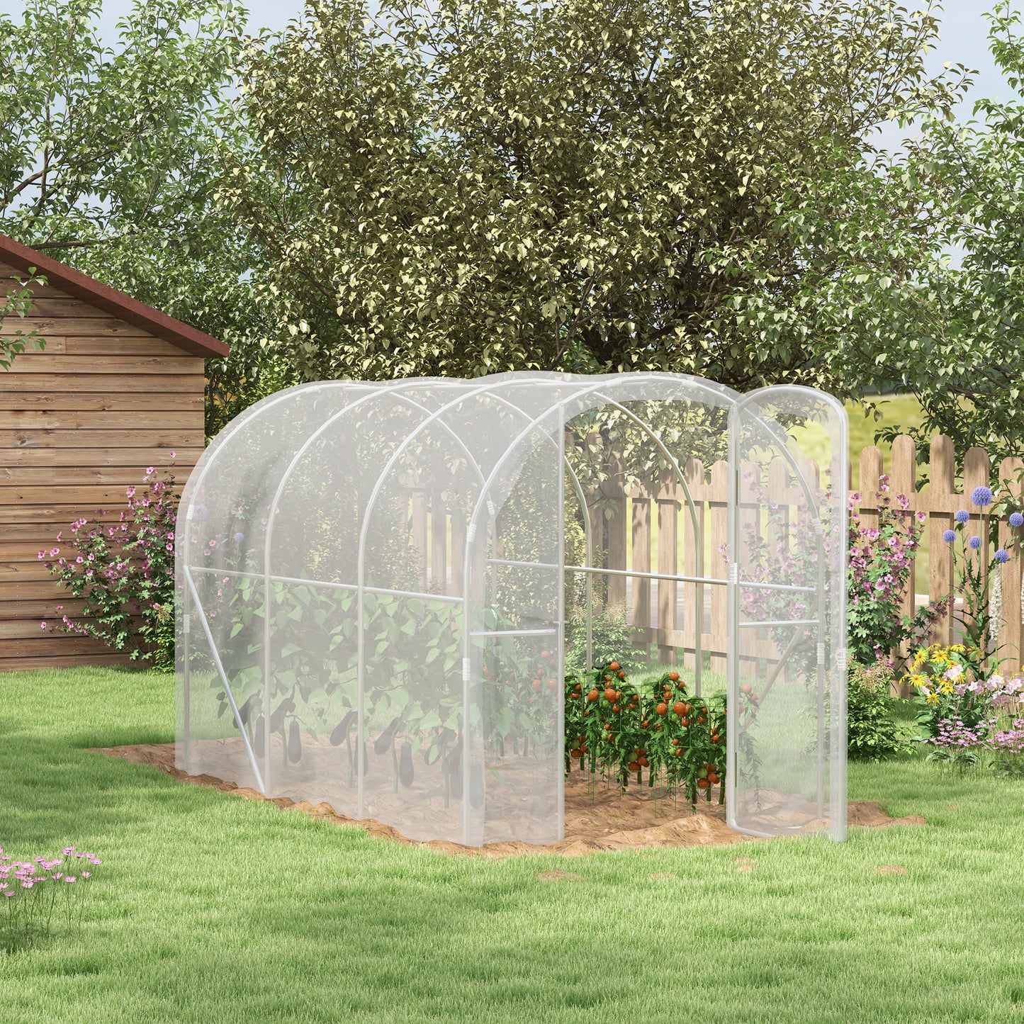 Outsunny Polytunnel Greenhouse Walkin Grow House with PE Cover Door and Galvanised Steel Frame 3 x 2 x 2m Clear